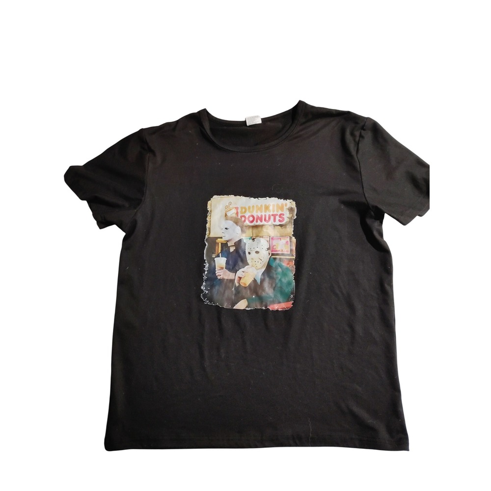 Mens Graphic T Shirt Michael Myers Jason Voorhees Dunkin Donuts Horror Movie Tee